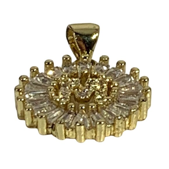 Petite Monogram Inital M Gold Tone Pendant ONLY w/ Rhinestone Baguette Halo - Picture 2 of 6